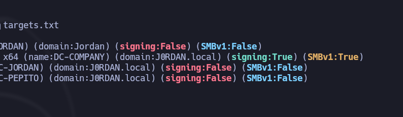 SMB signing and host enumeration output