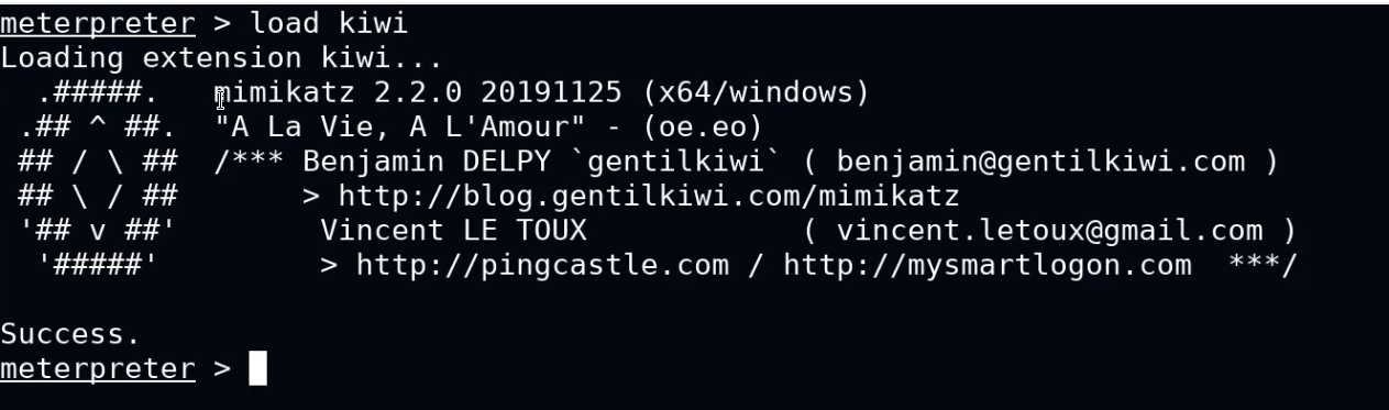 Loading Kiwi in Meterpreter