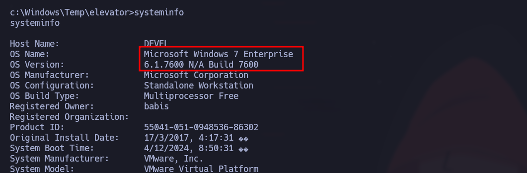 Windows 7 Enterprise systeminfo output