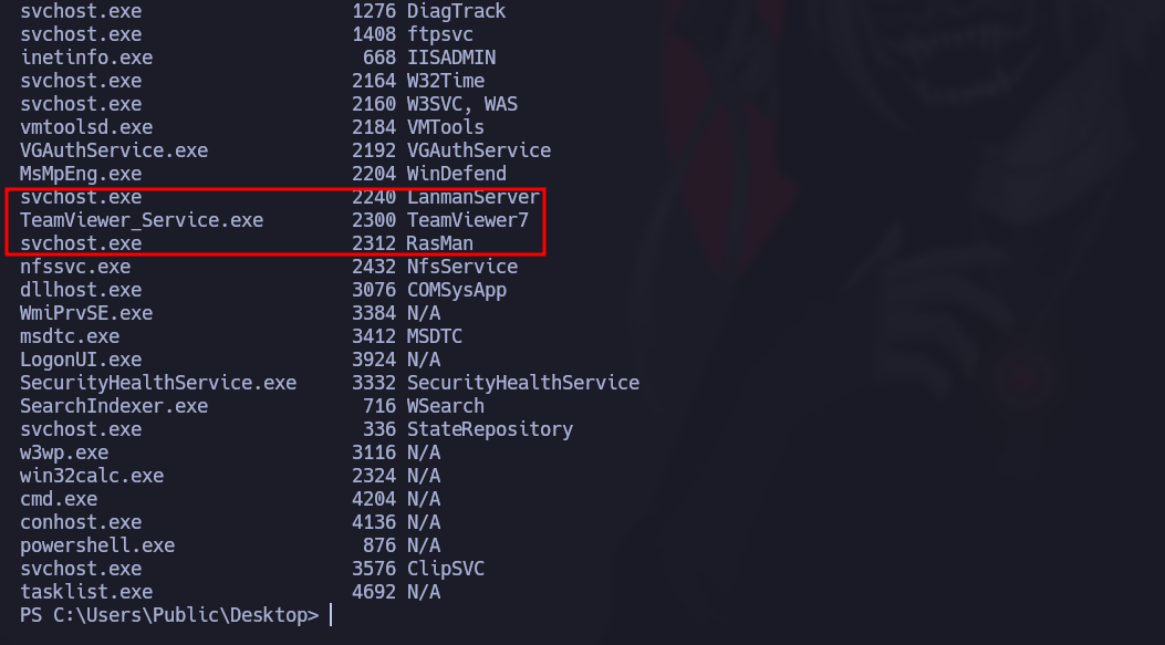 TeamViewer process identified in tasklist output