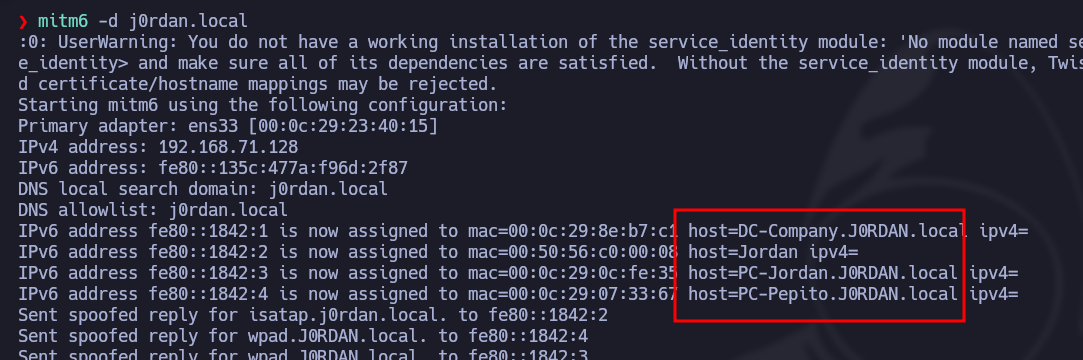 mitm6 started against the lab domain