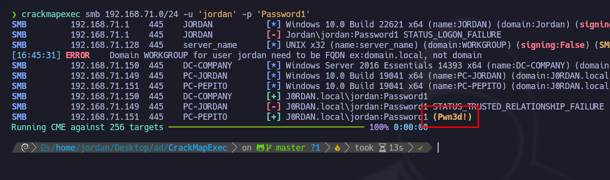 Validating SMB access with recovered credentials