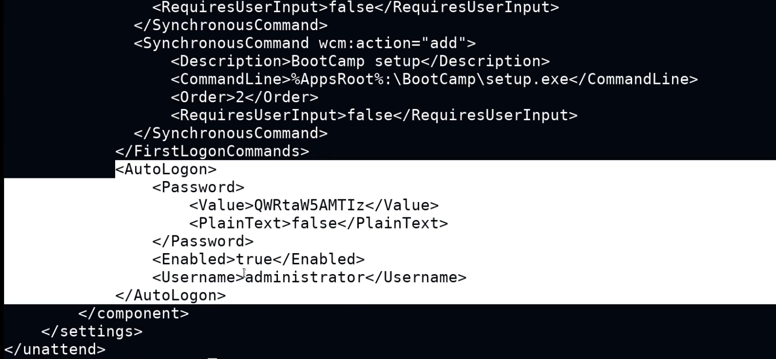 Windows deployment file containing credential material